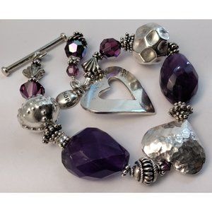 Sterling Silver Faceted Amethyst Bracelet Crystals w/ Heart Clasp